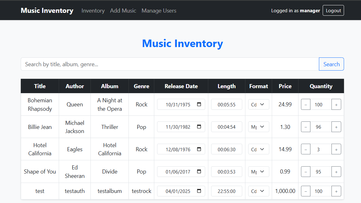 Music Inventory Manager